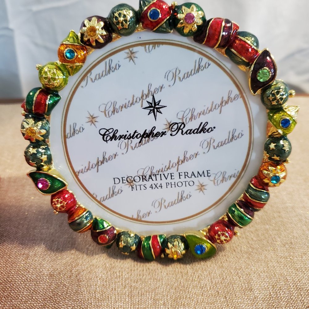 Christopher Radko Christmas Ornaments Round Picture Frame Crystals & Enamel NEW